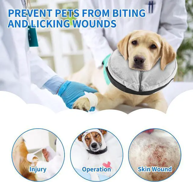 Alt view image 4 of 7 - Dog Cone Collar, Inflatable Dog Cone Soft Protective Pet Recovery Collar After Surgery for Dogs and CatsGrey XS (5-8")