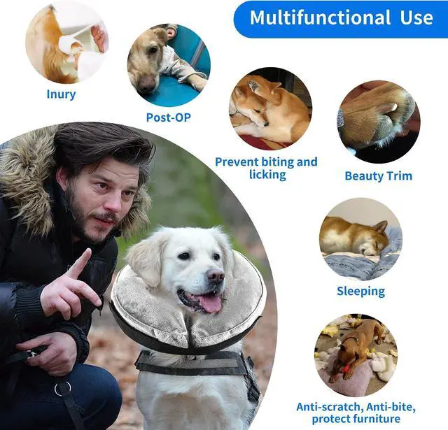 Alt view image 6 of 7 - Dog Cone Collar, Inflatable Dog Cone Soft Protective Pet Recovery Collar After Surgery for Dogs and CatsGrey XS (5-8")