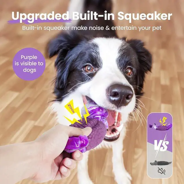 Alt view image 3 of 7 - Tough Dog Toys for Aggressive Chewers, Squeaky Indestructible Chew Toy | Alligator Dog Toy for Medium & Large Dogs, Hard Nylon & Natural Rubber, Teeth Cleaning Texture, Bacon Flavor, Keeps Dogs Busy