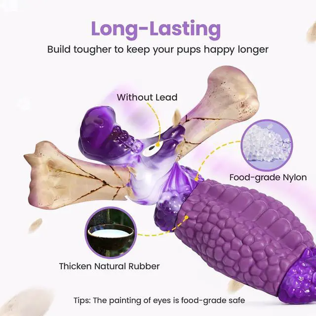Alt view image 4 of 7 - Tough Dog Toys for Aggressive Chewers, Squeaky Indestructible Chew Toy | Alligator Dog Toy for Medium & Large Dogs, Hard Nylon & Natural Rubber, Teeth Cleaning Texture, Bacon Flavor, Keeps Dogs Busy