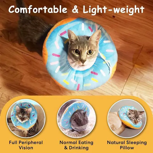 Alt view image 5 of 7 - Cat Cone Collar Soft, Cat Donut Collar, Adjustable Cat Surgery Collar for Wound Healing, Elizabeth Collars are Suitable for Cats, Kittens, Puppies, Puppies After Surgery (Blue, M)