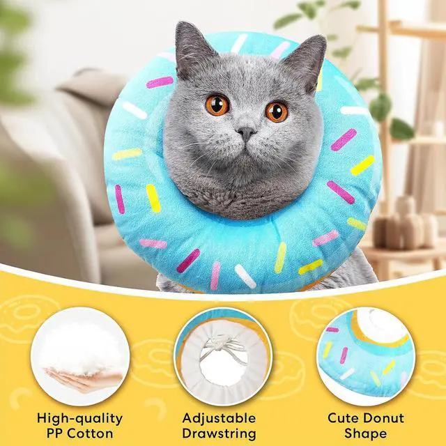 Alt view image 3 of 7 - Cat Cone Collar Soft, Cat Donut Collar, Adjustable Cat Surgery Collar for Wound Healing, Elizabeth Collars are Suitable for Cats, Kittens, Puppies, Puppies After Surgery (Blue, M)
