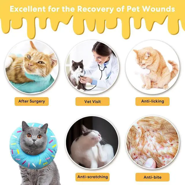 Alt view image 7 of 7 - Cat Cone Collar Soft, Cat Donut Collar, Adjustable Cat Surgery Collar for Wound Healing, Elizabeth Collars are Suitable for Cats, Kittens, Puppies, Puppies After Surgery (Blue, M)