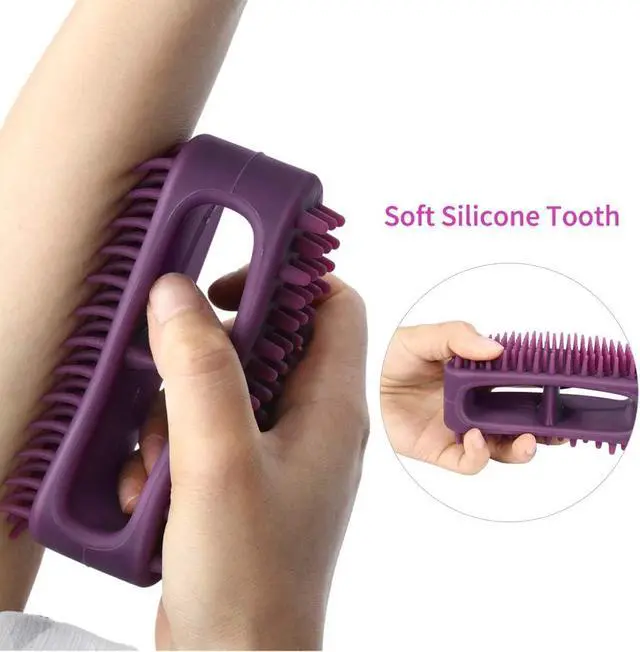 Alt view image 4 of 7 - Soft Silicone Dog & Cat Grooming Brush - Pet Bath & Massage for Short or Long Hair - Slicker Shedding Hair Brush Purple