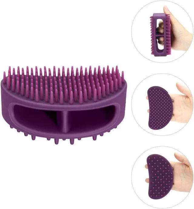 Alt view image 2 of 7 - Soft Silicone Dog & Cat Grooming Brush - Pet Bath & Massage for Short or Long Hair - Slicker Shedding Hair Brush Purple