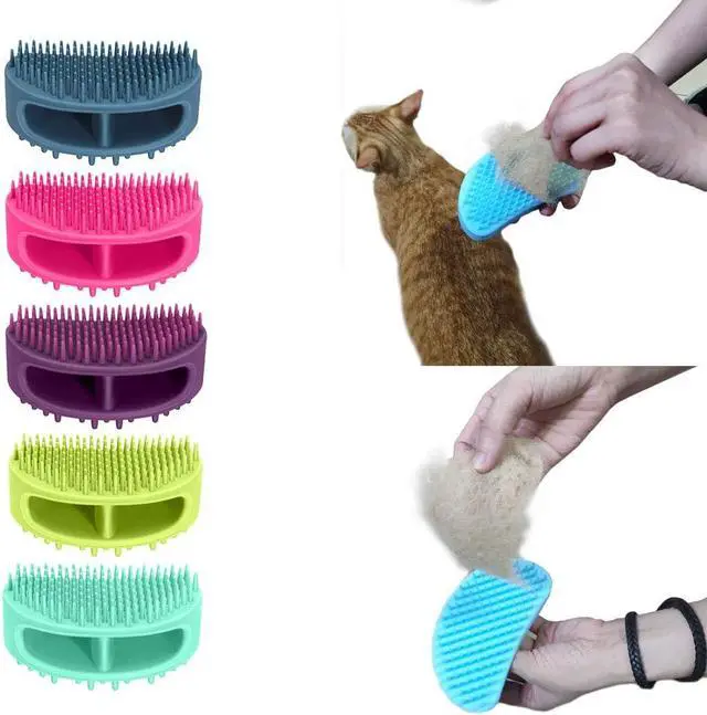 Alt view image 6 of 7 - Soft Silicone Dog & Cat Grooming Brush - Pet Bath & Massage for Short or Long Hair - Slicker Shedding Hair Brush Purple