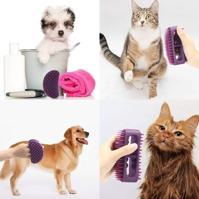 Alt view image 5 of 7 - Soft Silicone Dog & Cat Grooming Brush - Pet Bath & Massage for Short or Long Hair - Slicker Shedding Hair Brush Purple