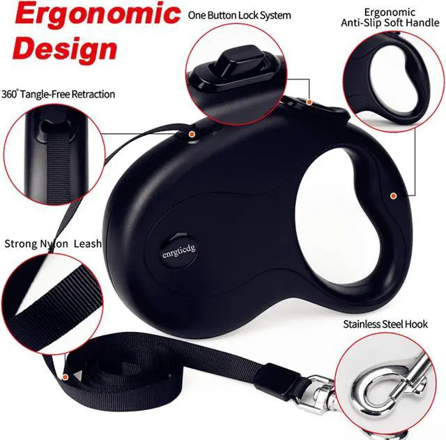 Alt view image 4 of 7 - 16Ft Retractable Dog Leash,Light Weight Leash for Small to Medium Dogs/Cats Up to 50lbs,Stainless Steel Spring Strong Nylon Tape, Tangle Free, One-Handed Brake. (Charcoal Black)