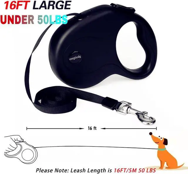 Alt view image 5 of 7 - 16Ft Retractable Dog Leash,Light Weight Leash for Small to Medium Dogs/Cats Up to 50lbs,Stainless Steel Spring Strong Nylon Tape, Tangle Free, One-Handed Brake. (Charcoal Black)
