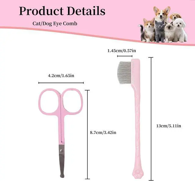 Alt view image 2 of 7 - 2 Pack Stainless Steel Dog Eye Comb, Puppy Flea Brush (Pink) | Small Design for Pet Facial & Paw Grooming, Round-Tip Arc Teeth, Fit Yorkie, Shih Tzu, Maltese, Maltipoo, Pomeranian, Cat