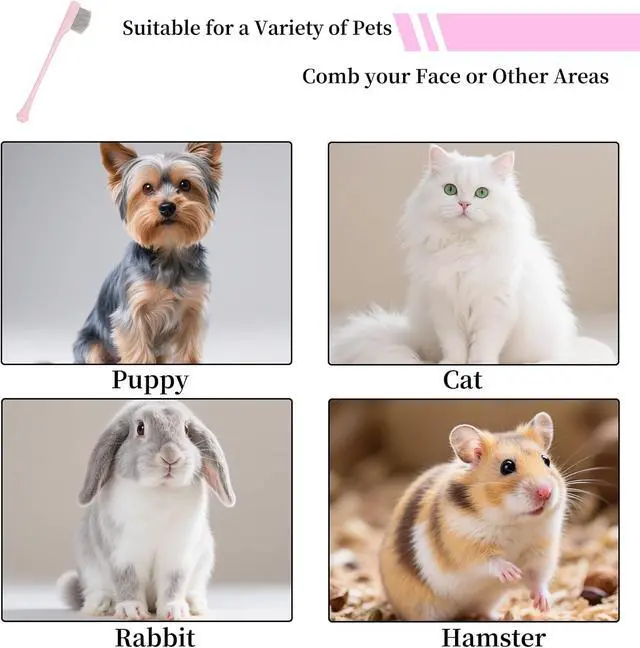 Alt view image 5 of 7 - 2 Pack Stainless Steel Dog Eye Comb, Puppy Flea Brush (Pink) | Small Design for Pet Facial & Paw Grooming, Round-Tip Arc Teeth, Fit Yorkie, Shih Tzu, Maltese, Maltipoo, Pomeranian, Cat