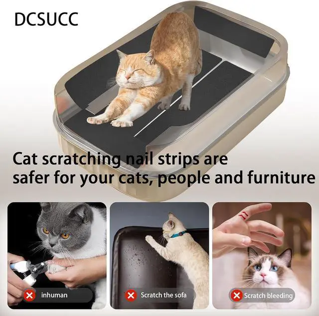 Alt view image 2 of 6 - Cat Nail File Scratching Strips - 6 Pcs Cat Scratcher Liner for Litter Box, 3 Pairs Peel Stick Cat Strips in Different Sizes - Recommended for Litter Box Use (Black)