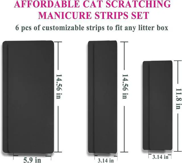 Alt view image 6 of 6 - Cat Nail File Scratching Strips - 6 Pcs Cat Scratcher Liner for Litter Box, 3 Pairs Peel Stick Cat Strips in Different Sizes - Recommended for Litter Box Use (Black)