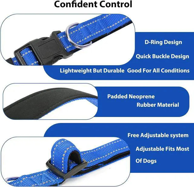Alt view image 4 of 6 - Reflective Dog Collar Padded with Soft Neoprene Breathable Quick Release Basic Dog Collars for Medium Dogs Blue Boy Girl