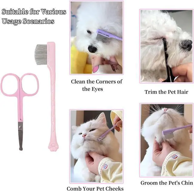 Alt view image 3 of 7 - 2 Pack Stainless Steel Dog Eye Comb, Puppy Flea Brush (Pink) | Small Design for Pet Facial & Paw Grooming, Round-Tip Arc Teeth, Fit Yorkie, Shih Tzu, Maltese, Maltipoo, Pomeranian, Cat