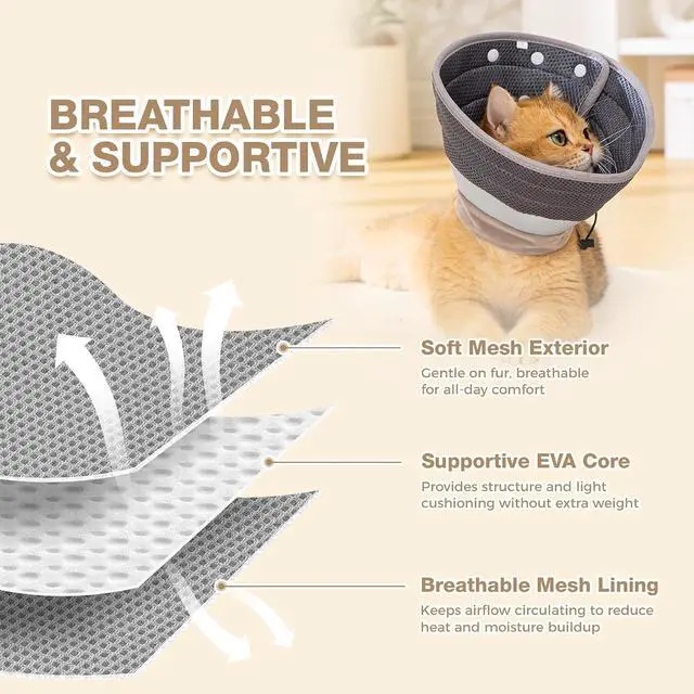 Alt view image 4 of 7 - Cat Cone Collar Soft Lightweight Recovery E-Collar for Cats - Darkgrey S