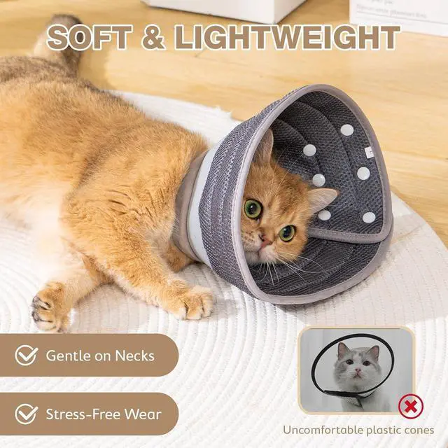 Alt view image 5 of 7 - Cat Cone Collar Soft Lightweight Recovery E-Collar for Cats - Darkgrey S