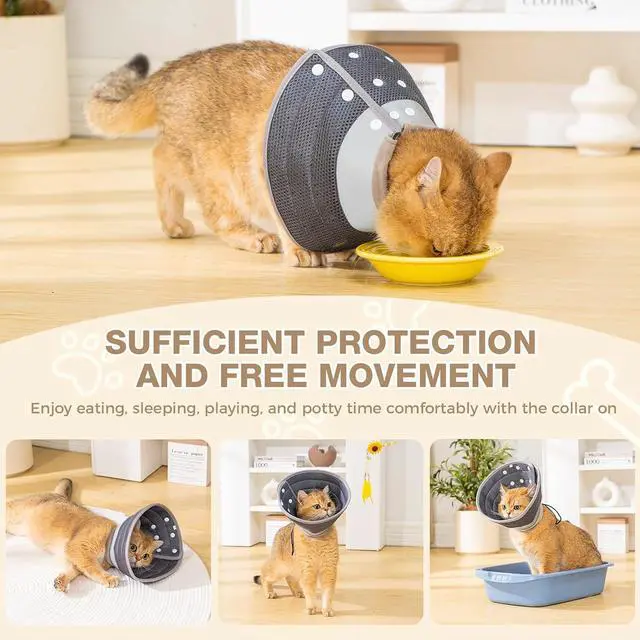 Alt view image 6 of 7 - Cat Cone Collar Soft Lightweight Recovery E-Collar for Cats - Darkgrey S