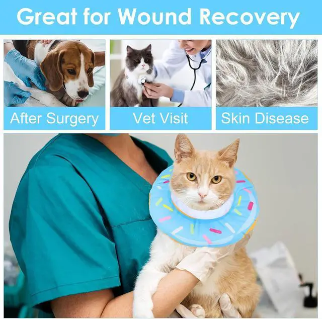 Alt view image 5 of 7 - Cat Cone Collar Adjustable Cat Recovery Collar Soft Cone Cute Cats Collars After Surgery Kitten Recovery Cones to Stop Licking Pet Elizabethan Collars for Cats Kittens and PuppiesBlue