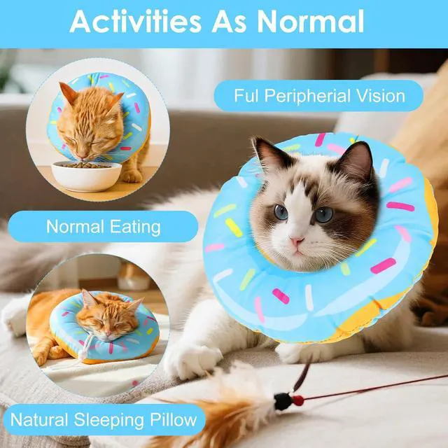 Alt view image 6 of 7 - Cat Cone Collar Adjustable Cat Recovery Collar Soft Cone Cute Cats Collars After Surgery Kitten Recovery Cones to Stop Licking Pet Elizabethan Collars for Cats Kittens and PuppiesBlue