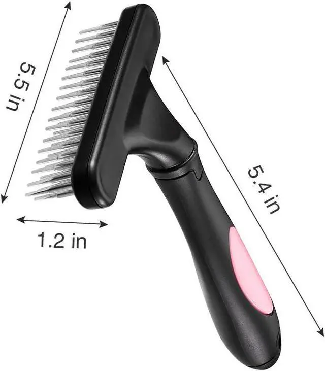 Alt view image 3 of 6 - Pet Grooming Rake - Double Row Pins Shedding and Dematting Undercoat Rake Comb for Dogs, Cats, Matted, Short, Long Hair Coats - Safe Grooming & Deshedding Brush - Comb Out Mats & Tangles Easily