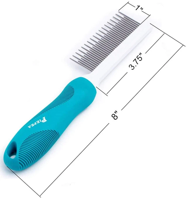 Alt view image 2 of 7 - Pet Comb, Long & Short Stainless Steel Teeth Grooming Comb for Dogs & Cats | Pets Hair Detangling Comb, Fine Teeth, Non-Slip Handle, Remove Tangles, Mats, Knots & Loose Fur from Undercoat, Shedding To