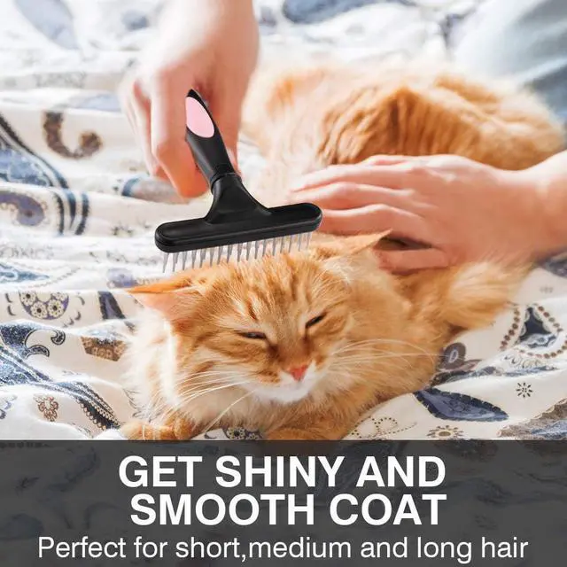 Alt view image 6 of 6 - Pet Grooming Rake - Double Row Pins Shedding and Dematting Undercoat Rake Comb for Dogs, Cats, Matted, Short, Long Hair Coats - Safe Grooming & Deshedding Brush - Comb Out Mats & Tangles Easily