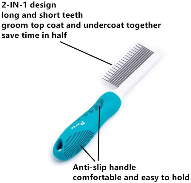 Alt view image 3 of 7 - Pet Comb, Long & Short Stainless Steel Teeth Grooming Comb for Dogs & Cats | Pets Hair Detangling Comb, Fine Teeth, Non-Slip Handle, Remove Tangles, Mats, Knots & Loose Fur from Undercoat, Shedding To