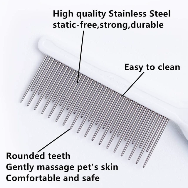 Alt view image 4 of 7 - Pet Comb, Long & Short Stainless Steel Teeth Grooming Comb for Dogs & Cats | Pets Hair Detangling Comb, Fine Teeth, Non-Slip Handle, Remove Tangles, Mats, Knots & Loose Fur from Undercoat, Shedding To