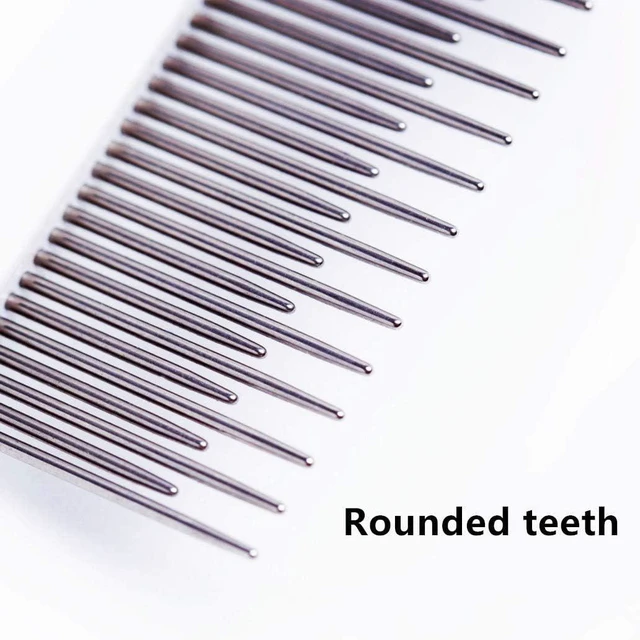 Alt view image 5 of 7 - Pet Comb, Long & Short Stainless Steel Teeth Grooming Comb for Dogs & Cats | Pets Hair Detangling Comb, Fine Teeth, Non-Slip Handle, Remove Tangles, Mats, Knots & Loose Fur from Undercoat, Shedding To