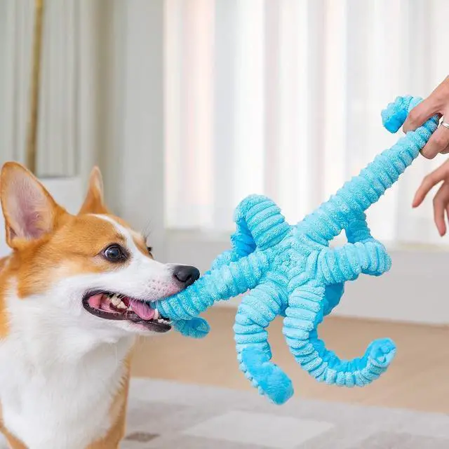 Alt view image 5 of 6 - Dog Toys for Aggressive Chewers Indestructible Squeaky Dog Toys Octopus-Tug of War Dog Toys for Large Breed Tough Interactive Stuffed Dog Chew Toys for Puppies Small & Large Dogs