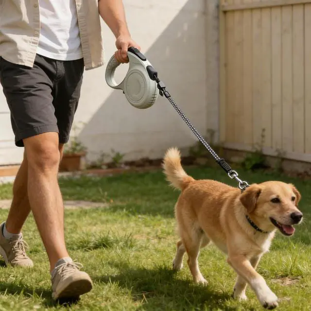 Main image of Retractable Dog Leash for Medium & Large Dogs up to 80 lbs, One-Handed Brake, 180kg Strong Nylon Tape, Tangle Free, Anti-Slip Handle (M & L Size) (Grey, M-4M)