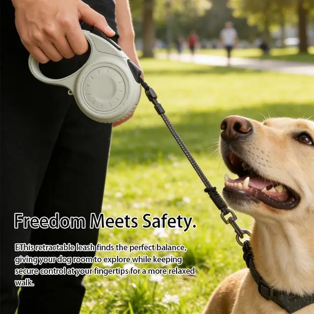 Alt view image 4 of 5 - Retractable Dog Leash for Medium & Large Dogs up to 80 lbs, One-Handed Brake, 180kg Strong Nylon Tape, Tangle Free, Anti-Slip Handle (M & L Size) (Grey, M-4M)