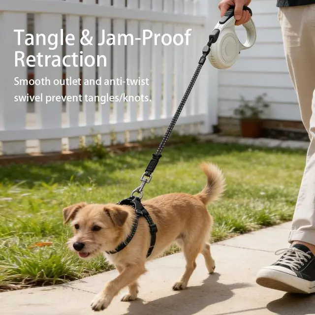 Alt view image 5 of 5 - Retractable Dog Leash for Medium & Large Dogs up to 80 lbs, One-Handed Brake, 180kg Strong Nylon Tape, Tangle Free, Anti-Slip Handle (M & L Size) (Grey, M-4M)