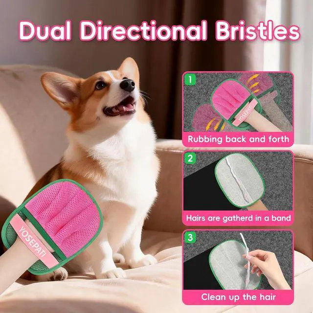 Alt view image 2 of 7 - Pet Hair Removal Glove,Five-Finger Magic Brush Electrostatic Mitt | Pet Hair Remover Tool for Dog & Cat, Reusable Pet Hair Gloves Pet Grooming Needs, Fur Remover for Couch & Clothing