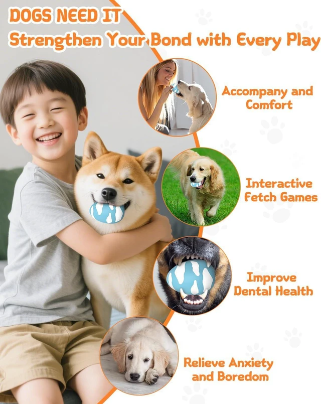 Alt view image 7 of 7 - Squeaky Dog Toys for Aggressive Chewers, Tough Rubber Bouncy Balls for Boredom, Durable Pet Chew Toy Ball for Large Medium Breed Dogs (2.8 * 3.7inch)