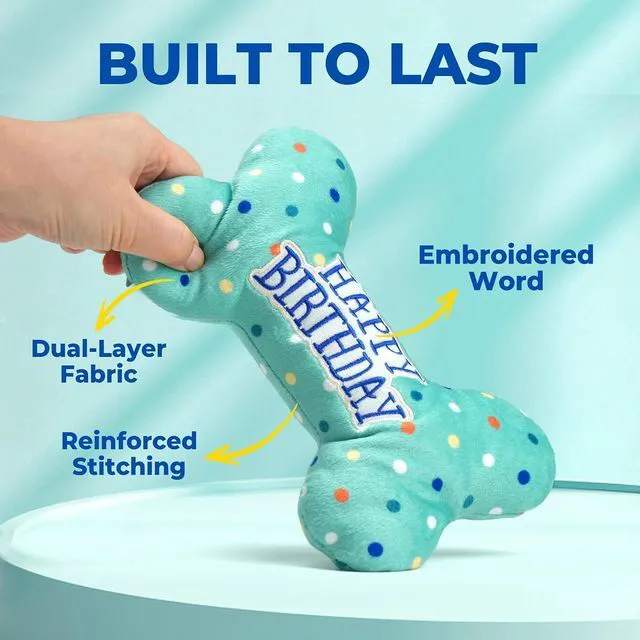 Alt view image 4 of 7 - Dog Birthday Toys, Plush Dog Squeaky Toys, Stuffed Puppy Chew Toy for Small Medium Large Dogs, Bone Pet Toy