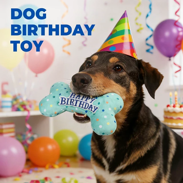 Alt view image 5 of 7 - Dog Birthday Toys, Plush Dog Squeaky Toys, Stuffed Puppy Chew Toy for Small Medium Large Dogs, Bone Pet Toy