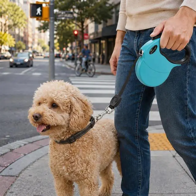 Alt view image 2 of 7 - Small 13 FT Retractable Dog Leash Hands-Free Adjustable Leash for Dogs Up to 22lbs, Tangle-Free Nylon with Ergonomic Grip for Walking, Training & Outdoor Safety Blue S