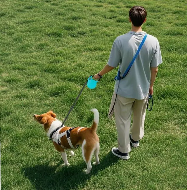 Alt view image 7 of 7 - Small 13 FT Retractable Dog Leash Hands-Free Adjustable Leash for Dogs Up to 22lbs, Tangle-Free Nylon with Ergonomic Grip for Walking, Training & Outdoor Safety Blue S