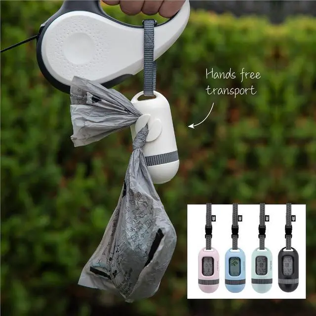 Alt view image 5 of 6 - Dog Poop Bag Dispenser, Waste Bag Retractable, Black | Portable Poop Bag Holder, Fits Any Dog Leash, Leak-Proof Bag Starter Roll Included, Dog Walking & Travel Accessory