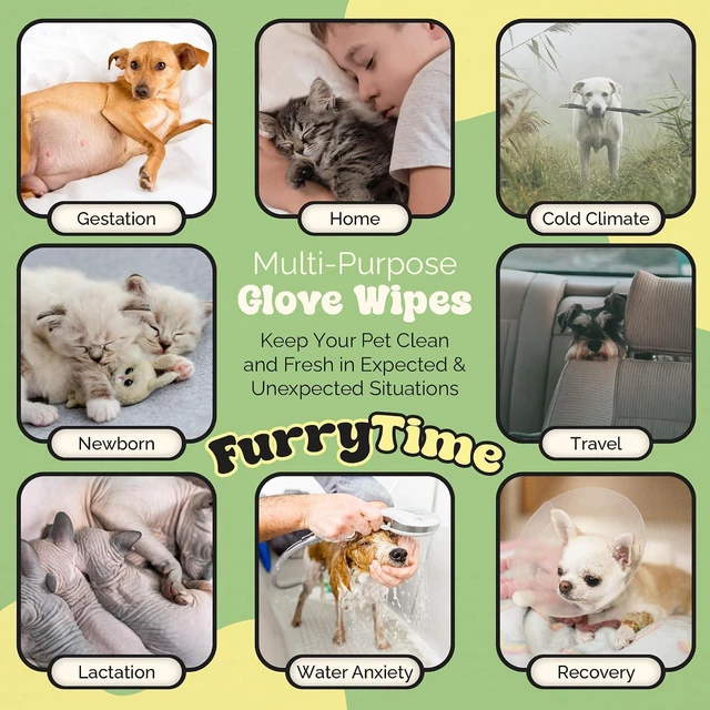 Alt view image 5 of 7 - Pet Cleaning Glove Wipes for Dogs & Cats, 30 Gloves, Hypoallergenic Pet Wipes Disposable No-Rinse Grooming, Extra Thick Bathing Wipes, Pet Dry Cleaning Paws, Coat, Ears, Eye Area, Butt | Hypoallergeni