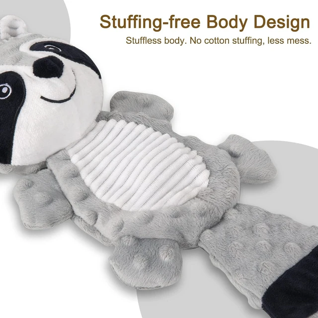 Alt view image 3 of 7 - No Stuffing Squeaky Dog Toys Plush Chew Toy for Small Medium Puppy Large Breed, Stuffless Cute Animal Plush Toy for Indoor Play, Tough Durable Teething Interactive Gift, Raccoon,Gray
