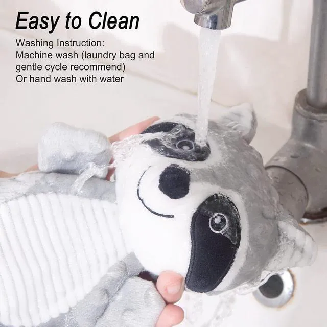Alt view image 6 of 7 - No Stuffing Squeaky Dog Toys Plush Chew Toy for Small Medium Puppy Large Breed, Stuffless Cute Animal Plush Toy for Indoor Play, Tough Durable Teething Interactive Gift, Raccoon,Gray
