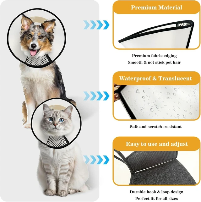 Alt view image 3 of 6 - Pet Dog Cone Collar After Surgery, Adjustable Plastic Pet Recovery | E-Collar for Dogs Cats, Soft Breathable Surgical Elizabethan Dog Neck Cover for Prevent Biting and Stop Licking Wound Medium