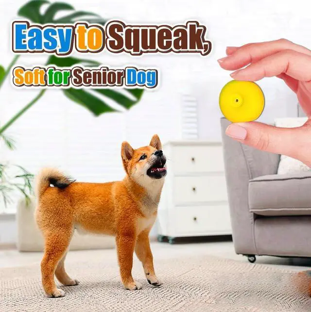 Alt view image 2 of 7 - Squeaky Dog Toys for Small Dogs, Mini Breeds, 2.2" Flat Latex Ball | 2.2"*2.2"*1.3", Flat Squeak Dog Balls 4pcs, Small Puppy Toy with Squeaker, Soft Rubber Dog Squeaky Toys for Indoor, Outdoor