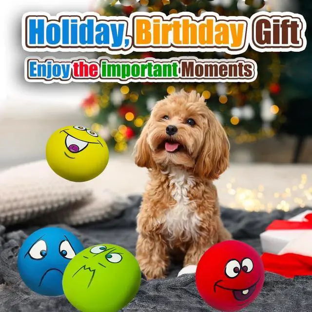 Alt view image 7 of 7 - Squeaky Dog Toys for Small Dogs, Mini Breeds, 2.2" Flat Latex Ball | 2.2"*2.2"*1.3", Flat Squeak Dog Balls 4pcs, Small Puppy Toy with Squeaker, Soft Rubber Dog Squeaky Toys for Indoor, Outdoor
