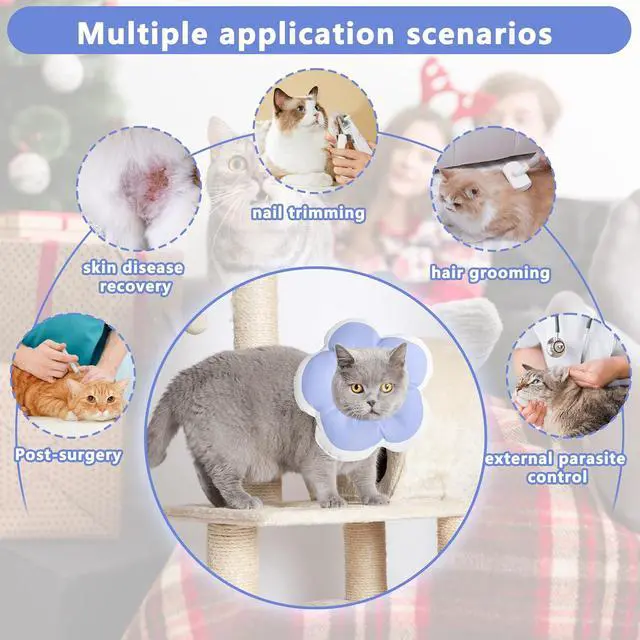 Alt view image 5 of 7 - Cat Cone Collar Soft, Waterproof Floral Recovery Cone, Purple, XS | Stops Licking After Surgery, Adjustable Soft Elizabeth Collar, Wound Healing, Flower Shape Recovery Collar