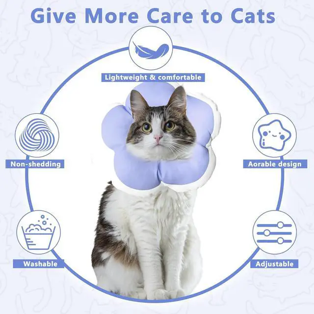 Alt view image 6 of 7 - Cat Cone Collar Soft, Waterproof Floral Recovery Cone, Purple, XS | Stops Licking After Surgery, Adjustable Soft Elizabeth Collar, Wound Healing, Flower Shape Recovery Collar
