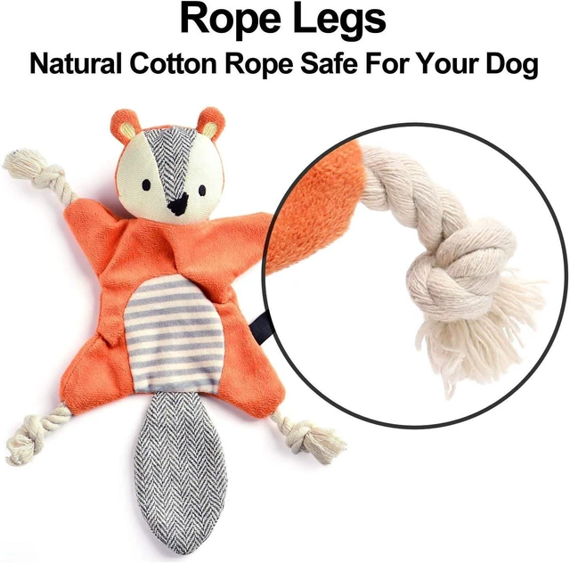 Alt view image 5 of 7 - Squirrel Plush Toy, Stuffless Dog Chew Toy with Rope Knots, Crinkle Squeaky Toy for Small Dogs